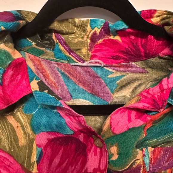 Vintage Pink and Green Floral Button Down Shirt Medium - Picture 3 of 5